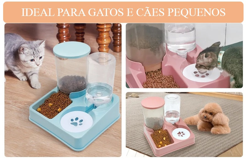 Alimentador Dispenser de Comida e Água 2 em 1 para Cães e Gatos