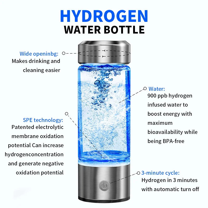 Garrafa de Gerador de Água Rica em Hidrogênio | Elétrico Filtro de Qualidade | Titânio Ionizer antioxidante | Portátil 420ml