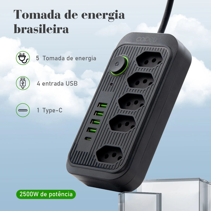 Filtro de Linha | Tomada Elétrica | Tomada USB e USB-C 110V - 220V | COIBEU